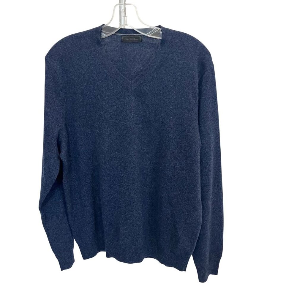 Saks Fifth Avenue Men's Cashmere Sweater Navy Blue V-Neck Pullover - Size Large